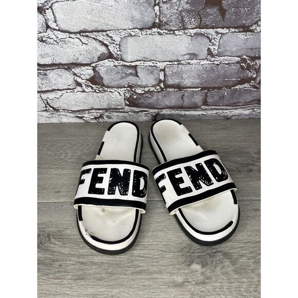 Fendi Shoes - Fendi Joshua Vides Black Leather Logo Mule Slides Flat Sandals Women Sz 39EU